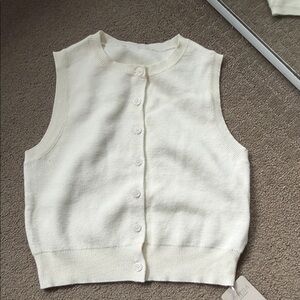 Cream Sleeveless Button-Front Knit Vest